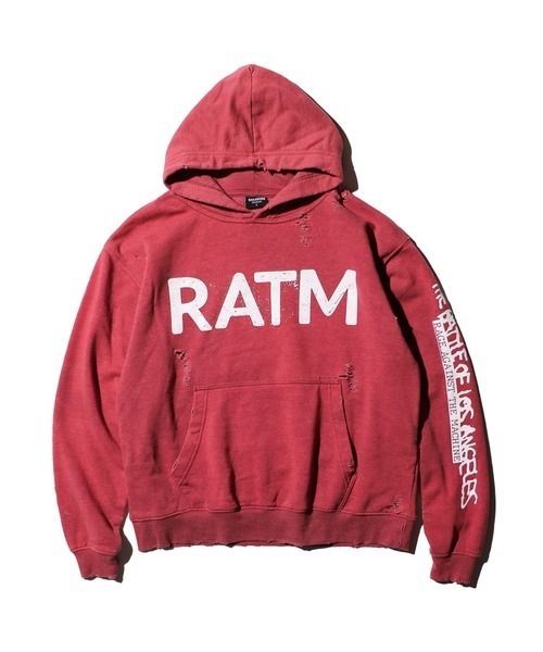 THRIFTY LOOK(スリフティールック)の「THRIFTY LOOK / スリフティールック WORN-OUT 'RAGE AGAINST THE MACHINE' HOODIE レイジアゲインストザマシーン(パーカー・メンズ・ブラック/マルーン・LARGE/X-LARGE)」の2枚目の写真