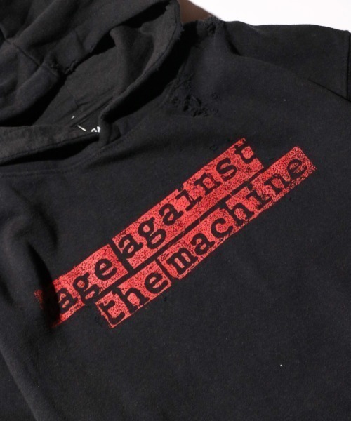 THRIFTY LOOK(スリフティールック)の「THRIFTY LOOK / スリフティールック WORN-OUT 'RAGE AGAINST THE MACHINE' HOODIE レイジアゲインストザマシーン(パーカー・メンズ・ブラック/マルーン・LARGE/X-LARGE)」の6枚目の写真