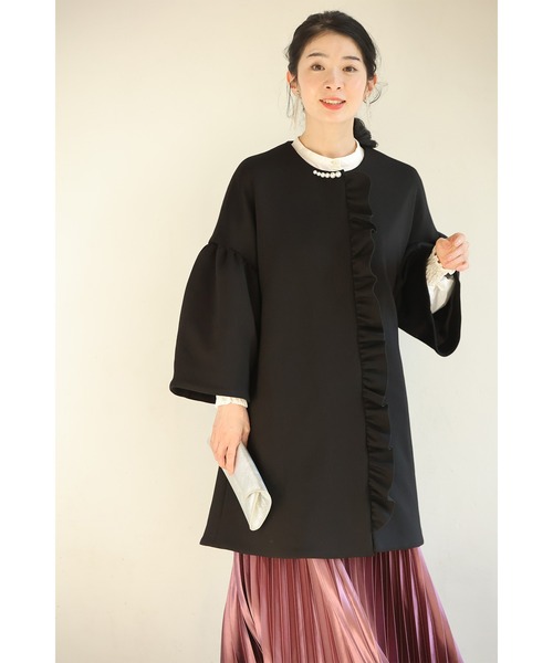 cawaii(カワイイ)の「羽織ったまま完成する 可愛さ春待ちアウター(ノーカラーコート・レディース・ブラック/ベージュ・L-Long/L-Short/M-Long/M-Short)」の14枚目の写真