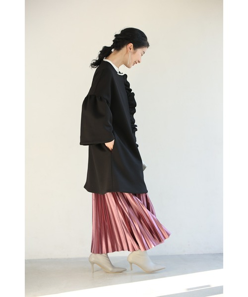cawaii(カワイイ)の「羽織ったまま完成する 可愛さ春待ちアウター(ノーカラーコート・レディース・ブラック/ベージュ・L-Long/L-Short/M-Long/M-Short)」の15枚目の写真