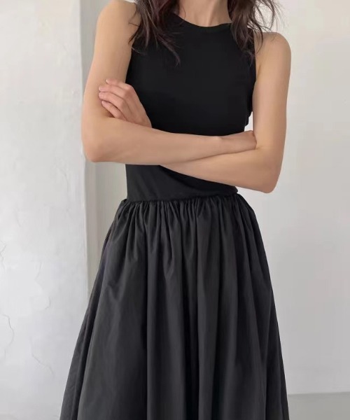 deux amour（ドゥーザムール）の「異素材切り替えタンクトップロングワンピース（Tシャツ/カットソー・レディース・ホワイト/ピンク/ブルー/ブラック/グリーン・FREE）」の2枚目の写真