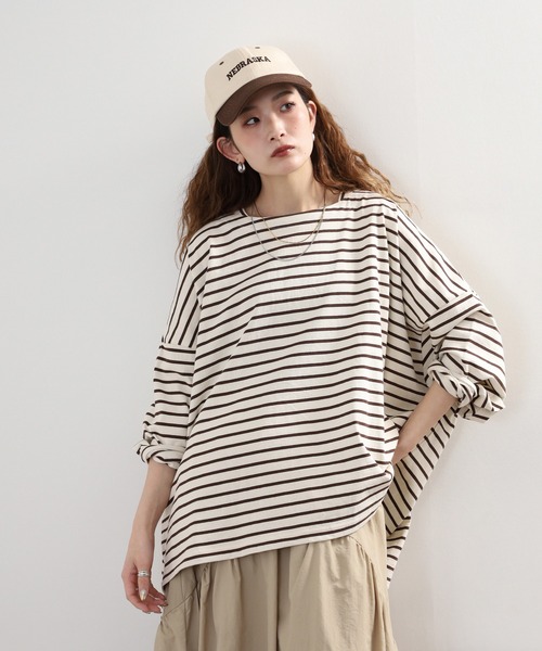 Arinomama(アリノママ)の「Arinomama ワイドボーダーロンT(Tシャツ/カットソー・レディース・ピンク系その他/ホワイト×ブラウン/ホワイト×ネイビー/ブラック×グレー・FREE)」の15枚目の写真