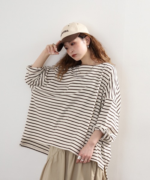 Arinomama(アリノママ)の「Arinomama ワイドボーダーロンT(Tシャツ/カットソー・レディース・ピンク系その他/ホワイト×ブラウン/ホワイト×ネイビー/ブラック×グレー・FREE)」の18枚目の写真
