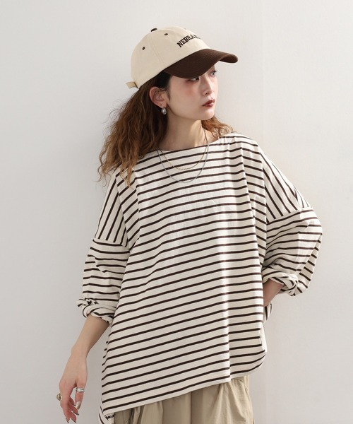 Arinomama(アリノママ)の「Arinomama ワイドボーダーロンT(Tシャツ/カットソー・レディース・ピンク系その他/ホワイト×ブラウン/ホワイト×ネイビー/ブラック×グレー・FREE)」の14枚目の写真