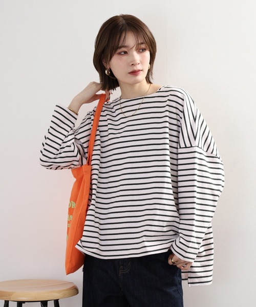 Arinomama(アリノママ)の「Arinomama ワイドボーダーロンT(Tシャツ/カットソー・レディース・ピンク系その他/ホワイト×ブラウン/ホワイト×ネイビー/ブラック×グレー・FREE)」の21枚目の写真