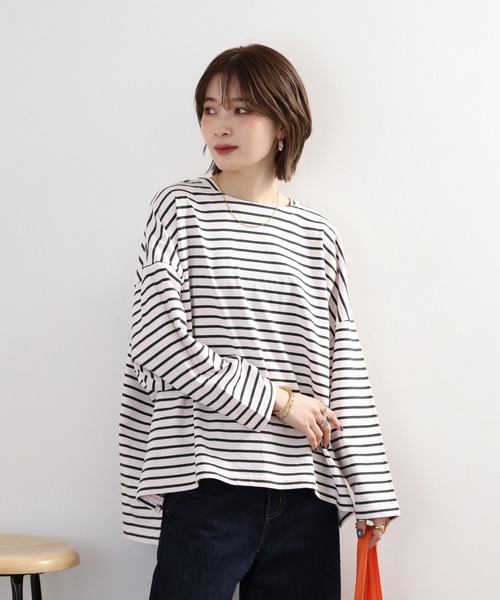 Arinomama(アリノママ)の「Arinomama ワイドボーダーロンT(Tシャツ/カットソー・レディース・ピンク系その他/ホワイト×ブラウン/ホワイト×ネイビー/ブラック×グレー・FREE)」の22枚目の写真