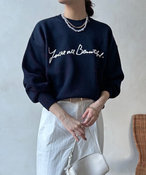 DouDou（ドゥドゥ）の「【WEB限定】スウエットライクロゴニット（ニット/セーター・レディース・ネイビー/グレー/アイボリー・FREE）」の2枚目の写真