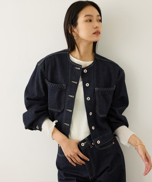 ROPE'（ロペ）の「【KUROKI(クロキ)】ノーカラーデニムジャケット/イージーケア・セットアップ対応（デニムジャケット・レディース・ブルー系その他6/ネイビー・FREE）」の2枚目の写真