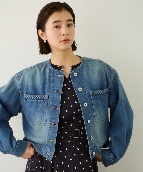 ROPE'（ロペ）の「【KUROKI(クロキ)】ノーカラーデニムジャケット/イージーケア・セットアップ対応（デニムジャケット・レディース・ブルー系その他6/ネイビー・FREE）」の3枚目の写真