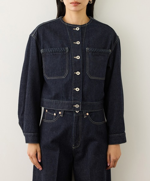 ROPE'（ロペ）の「【KUROKI(クロキ)】ノーカラーデニムジャケット/イージーケア・セットアップ対応（デニムジャケット・レディース・ブルー系その他6/ネイビー・FREE）」の7枚目の写真