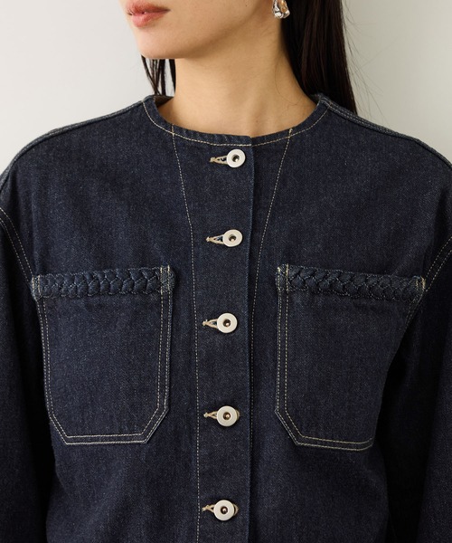 ROPE'（ロペ）の「【KUROKI(クロキ)】ノーカラーデニムジャケット/イージーケア・セットアップ対応（デニムジャケット・レディース・ブルー系その他6/ネイビー・FREE）」の11枚目の写真