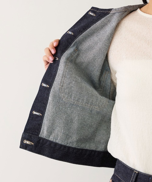 ROPE'（ロペ）の「【KUROKI(クロキ)】ノーカラーデニムジャケット/イージーケア・セットアップ対応（デニムジャケット・レディース・ブルー系その他6/ネイビー・FREE）」の14枚目の写真