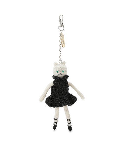新品タグ付 シンクビー 手袋 猫 刺繍 カシミヤ混 ラビットファー 黒