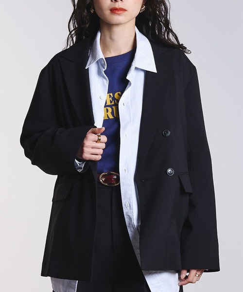 ROSE BUD(ローズバッド)の「DOUBLE TAILORED JACKET(テーラードジャケット・レディース・ブラック/ベージュ・M/S)」の1枚目の写真