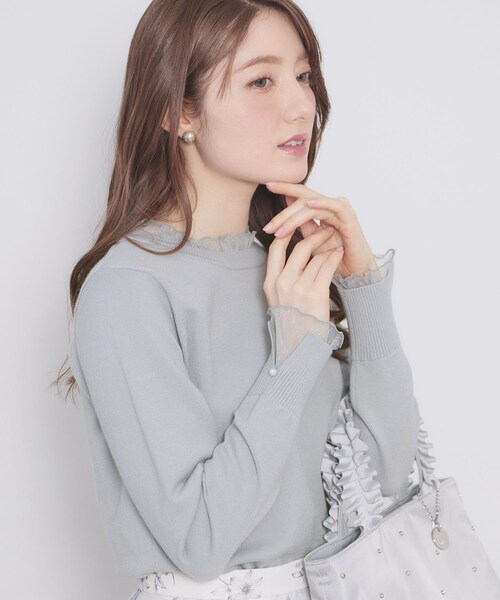 index（インデックス）の「ドットチュールフリルデザインニット【洗濯機OK】（ニット/セーター・レディース・ブラック/オフホワイト/サックスブルー・42/40/38/36）」の3枚目の写真