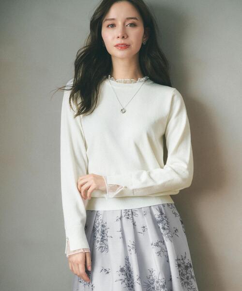 index（インデックス）の「ドットチュールフリルデザインニット【洗濯機OK】（ニット/セーター・レディース・ブラック/オフホワイト/サックスブルー・42/40/38/36）」の4枚目の写真