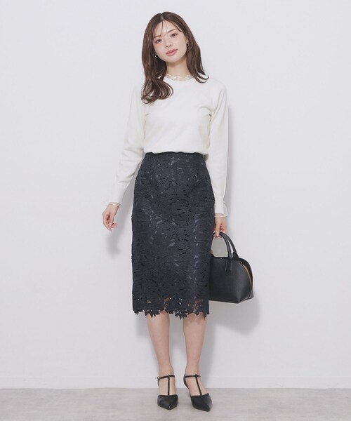 index（インデックス）の「ドットチュールフリルデザインニット【洗濯機OK】（ニット/セーター・レディース・ブラック/オフホワイト/サックスブルー・42/40/38/36）」の5枚目の写真