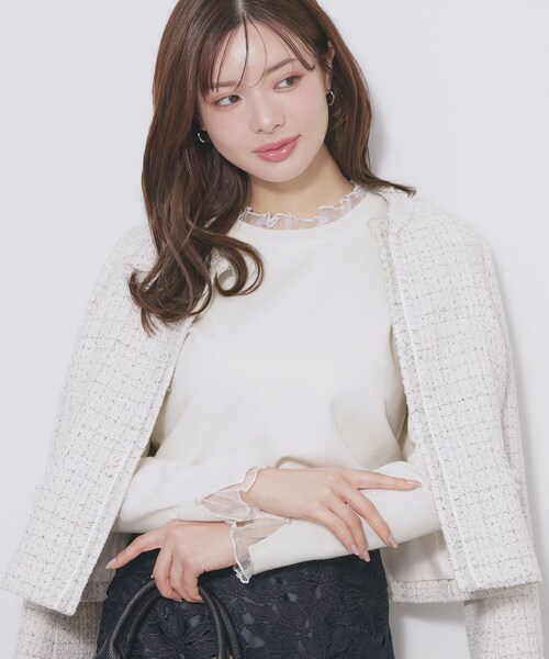 index（インデックス）の「ドットチュールフリルデザインニット【洗濯機OK】（ニット/セーター・レディース・ブラック/オフホワイト/サックスブルー・42/40/38/36）」の6枚目の写真