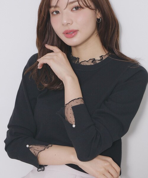 index（インデックス）の「ドットチュールフリルデザインニット【洗濯機OK】（ニット/セーター・レディース・ブラック/オフホワイト/サックスブルー・42/40/38/36）」の9枚目の写真