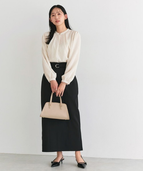 Pierrot(ピエロ)の「ベルテッドストレッチIラインスカート(スカート・レディース・ブラック/オフホワイト・PM/M/L)」の4枚目の写真