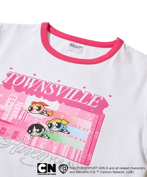 ADPOSION（アドポーション）の「【The Powerpuff Girls / パワーパフガールズ】ラインストーンリンガークロップドTシャツ（Tシャツ/カットソー・レディース・ホワイト×ピンク・FREE）」の3枚目の写真
