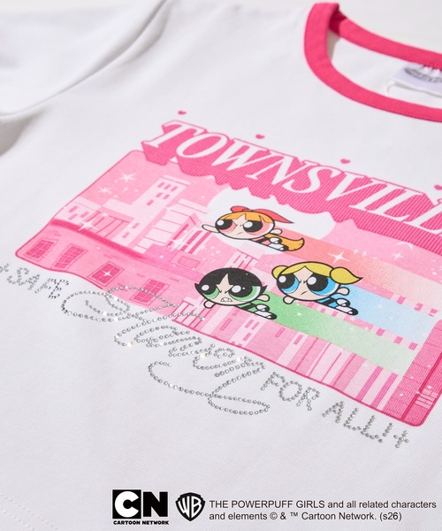 ADPOSION（アドポーション）の「【The Powerpuff Girls / パワーパフガールズ】ラインストーンリンガークロップドTシャツ（Tシャツ/カットソー・レディース・ホワイト×ピンク・FREE）」の7枚目の写真