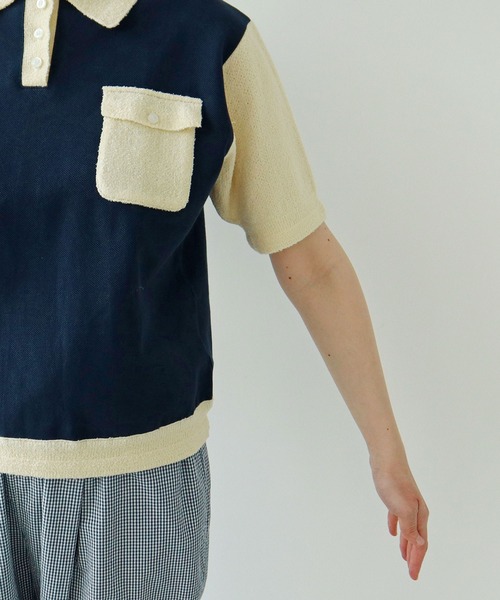 PAR ICI(パーリッシィ)の「ファンシーヤーン カノコドッキングポロシャツ(ポロシャツ・レディース・ネイビー/アイボリー/ブラック・FREE)」の8枚目の写真
