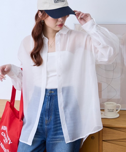 MONO-MART(モノマート)の「【anyway.シリーズ】こなれシアーシャツ (速乾・イージーケア)(シャツ/ブラウス・レディース・アイボリー/ベージュ/ブルー系/スミクロ/サックスブルー系/ピンク/ブラウン・FREE)」の11枚目の写真