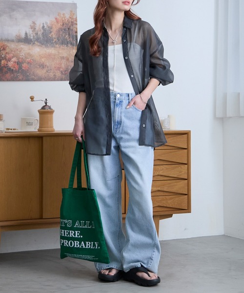 MONO-MART(モノマート)の「【anyway.シリーズ】こなれシアーシャツ (速乾・イージーケア)(シャツ/ブラウス・レディース・アイボリー/ベージュ/ブルー系/スミクロ/サックスブルー系/ピンク/ブラウン・FREE)」の19枚目の写真
