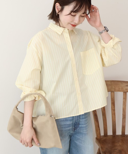 AMERICAN HOLIC(アメリカンホリック)の「【イージーケア】ショート丈ストライプシャツ(シャツ/ブラウス・レディース・イエロー系その他2/ブルー系その他7・L/M)」の2枚目の写真
