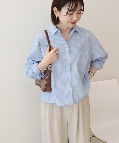 AMERICAN HOLIC(アメリカンホリック)の「【イージーケア】ショート丈ストライプシャツ(シャツ/ブラウス・レディース・イエロー系その他2/ブルー系その他7・L/M)」の6枚目の写真