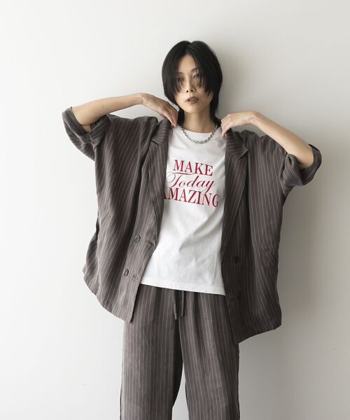 GARAGE OF GOOD CLOTHING（ガレージオブグッドクロージング）の「ストライプ半袖ジャケット（テーラードジャケット・レディース・ブラウン/ブラック・FREE）」の4枚目の写真