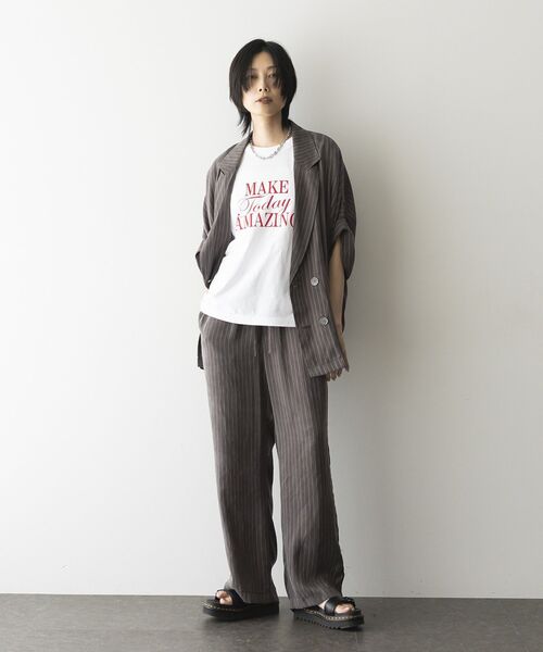 GARAGE OF GOOD CLOTHING（ガレージオブグッドクロージング）の「ストライプ半袖ジャケット（テーラードジャケット・レディース・ブラウン/ブラック・FREE）」の9枚目の写真