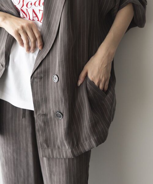 GARAGE OF GOOD CLOTHING（ガレージオブグッドクロージング）の「ストライプ半袖ジャケット（テーラードジャケット・レディース・ブラウン/ブラック・FREE）」の14枚目の写真