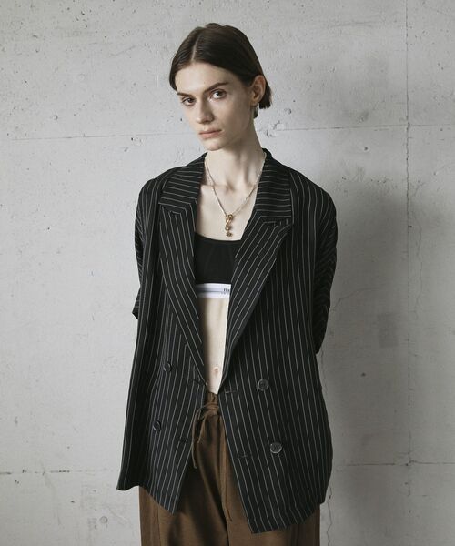 GARAGE OF GOOD CLOTHING（ガレージオブグッドクロージング）の「ストライプ半袖ジャケット（テーラードジャケット・レディース・ブラウン/ブラック・FREE）」の15枚目の写真