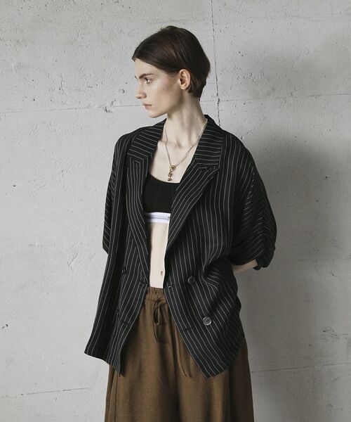 GARAGE OF GOOD CLOTHING（ガレージオブグッドクロージング）の「ストライプ半袖ジャケット（テーラードジャケット・レディース・ブラウン/ブラック・FREE）」の16枚目の写真