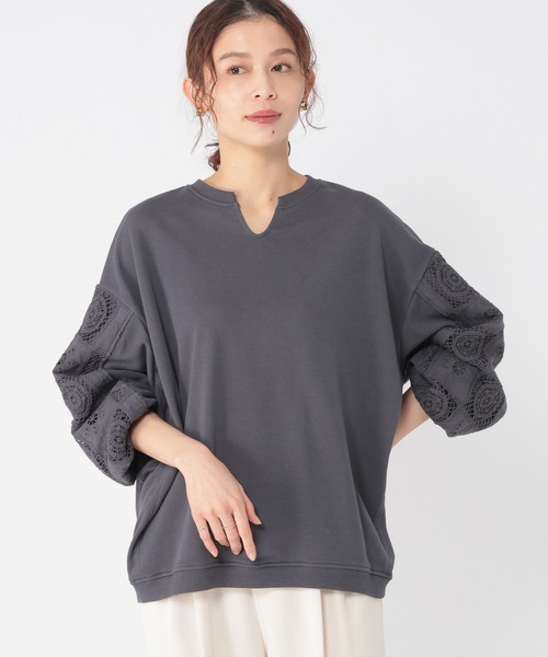 studio CLIP（スタディオクリップ）の「袖パッチワークレースプルオーバー（Tシャツ/カットソー・レディース・スモーク/オフホワイト/パープル・FREE）」の3枚目の写真