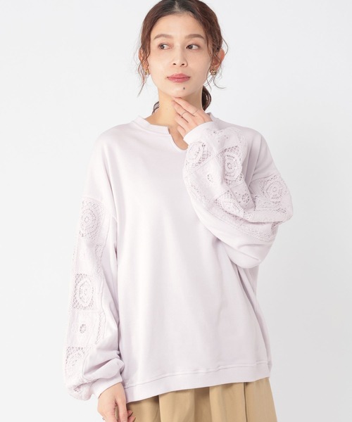 studio CLIP（スタディオクリップ）の「袖パッチワークレースプルオーバー（Tシャツ/カットソー・レディース・スモーク/オフホワイト/パープル・FREE）」の6枚目の写真