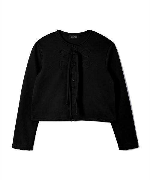 soduk（スドーク）の「【soduk】ribbon cardigan（カーディガン/ボレロ・レディース・ブラック/グレー/レッド/パープル・ONE SIZE）」の2枚目の写真