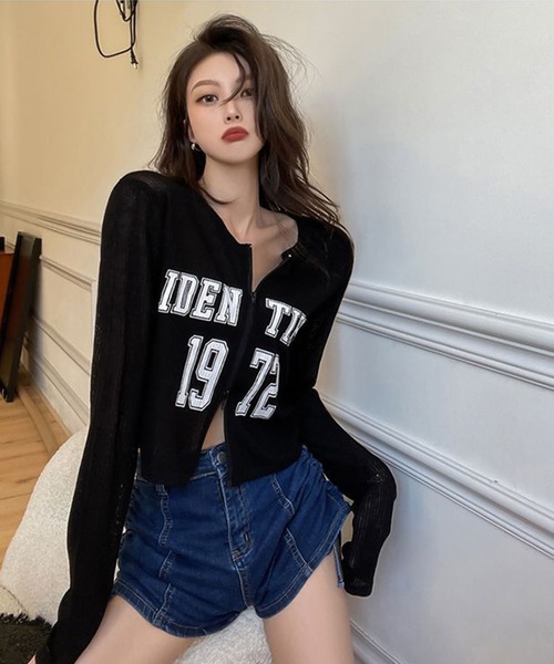 meJane（ミージェーン）の「Wジップ リブテレコ カレッジロゴカットソーカーデ（Tシャツ/カットソー・レディース・ブラック/ホワイト・FREE）」の16枚目の写真