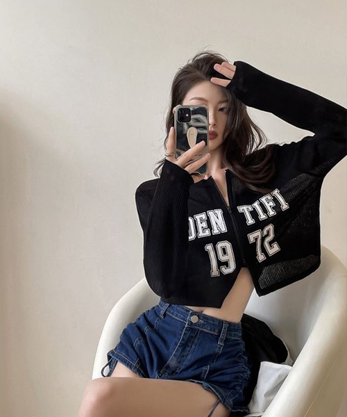 meJane（ミージェーン）の「Wジップ リブテレコ カレッジロゴカットソーカーデ（Tシャツ/カットソー・レディース・ブラック/ホワイト・FREE）」の11枚目の写真