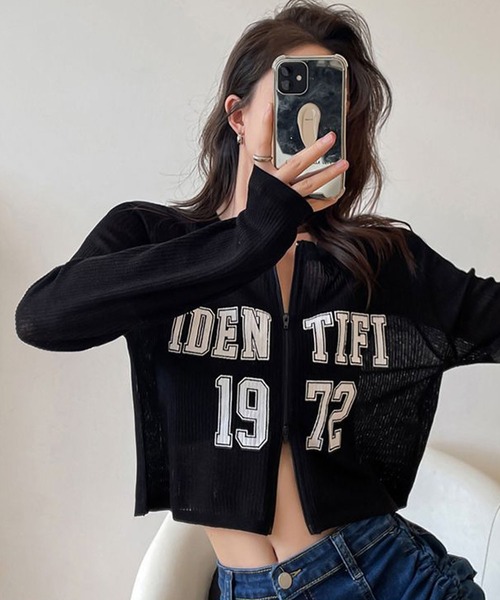meJane（ミージェーン）の「Wジップ リブテレコ カレッジロゴカットソーカーデ（Tシャツ/カットソー・レディース・ブラック/ホワイト・FREE）」の12枚目の写真