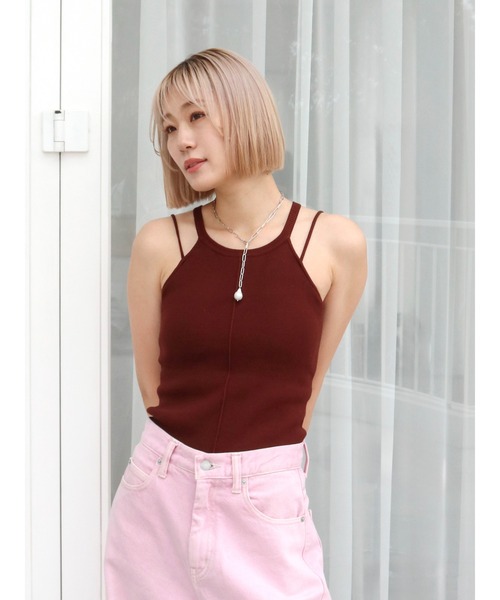 Ungrid（アングリッド）の「パット付きアメスリニット（キャミソール・レディース・イエロー/ピンク/アイボリー/ブラウン・FREE）」の2枚目の写真