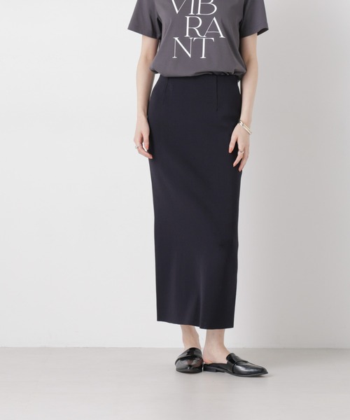 NANO universe（ナノユニバース）の「洗濯機洗可ストレートラインニットスカート(セットアップ可)（スカート・レディース・ブルー/ホワイト/ダークネイビー・FREE）」の3枚目の写真