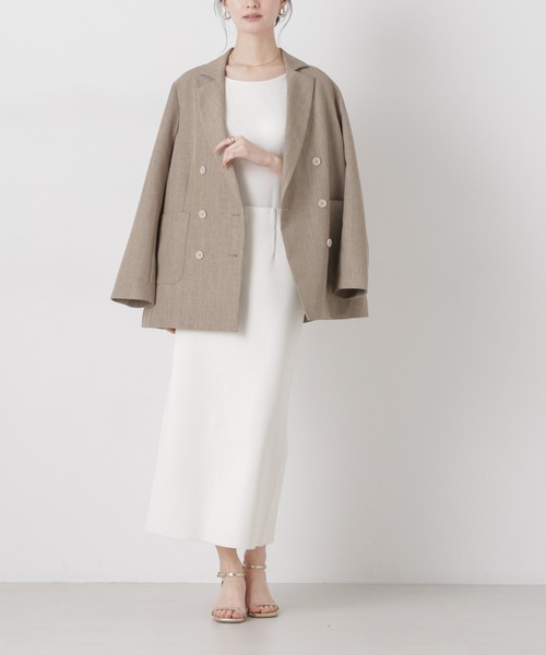 NANO universe（ナノユニバース）の「洗濯機洗可ストレートラインニットスカート(セットアップ可)（スカート・レディース・ブルー/ホワイト/ダークネイビー・FREE）」の5枚目の写真