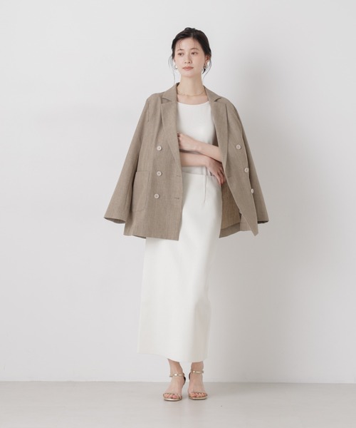 NANO universe（ナノユニバース）の「洗濯機洗可ストレートラインニットスカート(セットアップ可)（スカート・レディース・ブルー/ホワイト/ダークネイビー・FREE）」の6枚目の写真