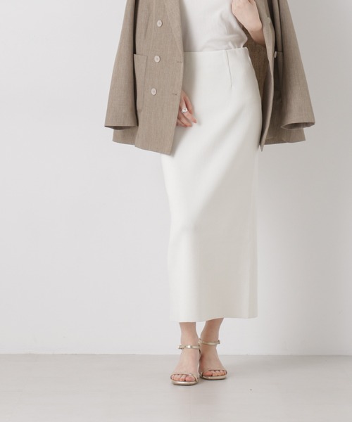 NANO universe（ナノユニバース）の「洗濯機洗可ストレートラインニットスカート(セットアップ可)（スカート・レディース・ブルー/ホワイト/ダークネイビー・FREE）」の4枚目の写真