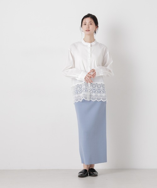 NANO universe（ナノユニバース）の「洗濯機洗可ストレートラインニットスカート(セットアップ可)（スカート・レディース・ブルー/ホワイト/ダークネイビー・FREE）」の12枚目の写真