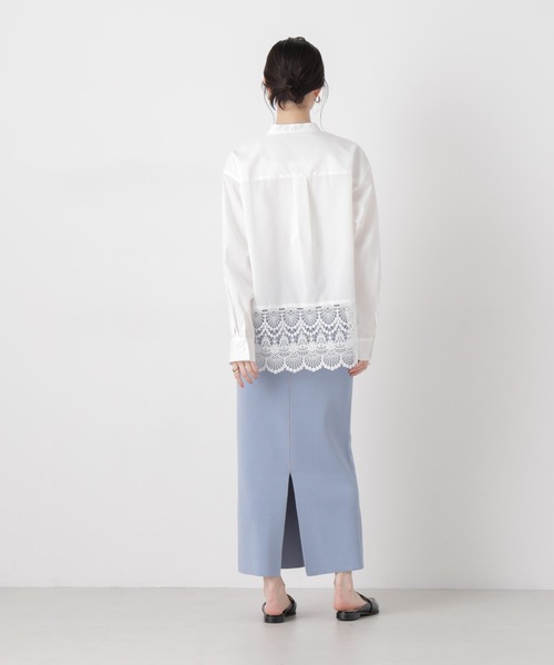 NANO universe（ナノユニバース）の「洗濯機洗可ストレートラインニットスカート(セットアップ可)（スカート・レディース・ブルー/ホワイト/ダークネイビー・FREE）」の14枚目の写真