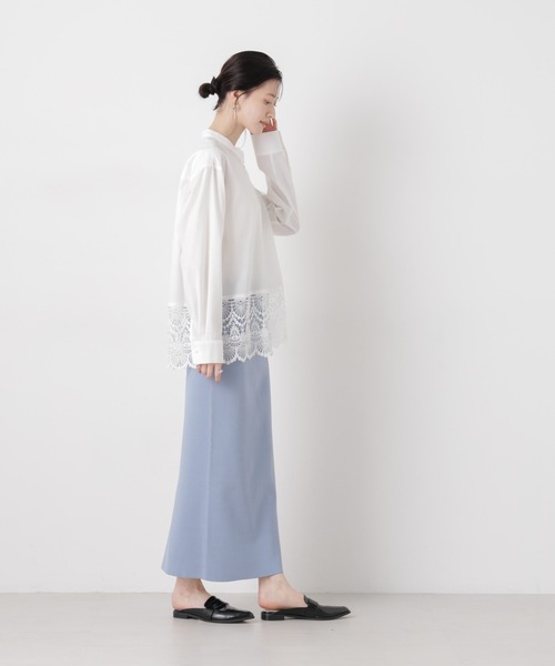 NANO universe（ナノユニバース）の「洗濯機洗可ストレートラインニットスカート(セットアップ可)（スカート・レディース・ブルー/ホワイト/ダークネイビー・FREE）」の15枚目の写真